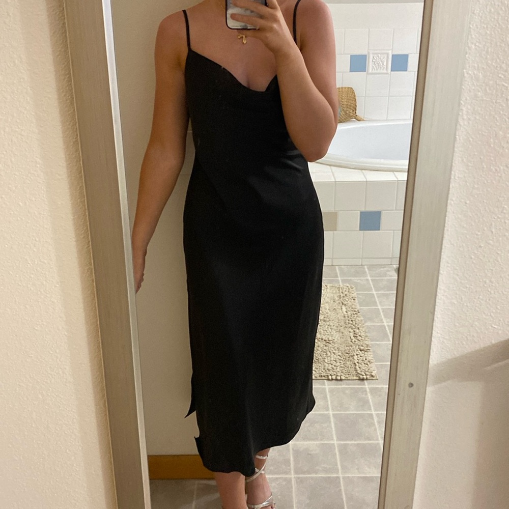 Black Cowl Midi Dress